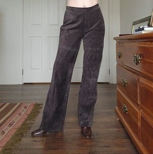 Vintage 100% Leather Suede Chocolate Brown Trousers